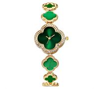 TEEORO Four Leaf Grass Bracelet Watch, Women's Luxury Wristband Watch Stainless Steel Quartz Wristwatch Fashion Wrist Strap Bangle (Green)