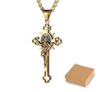 TEEORO ST.Benedict Protection Cross Power Pendant Necklace, Stainless Steel Cross Necklace Pendant for Men Women Boys, Jewelry Birthday Graduation Gift for Her Him (Full Gold)