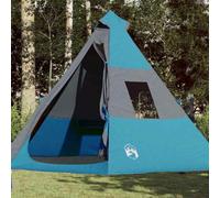 Teepee Camping Tent, 7 People, Blue, Made of 185T Polyester with PU Coating, Waterproof and Windproof, with Mosquito Net, E-Connection and Standing Height, Ideal for Outdoor Camping, Hiking and