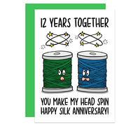 TeePee Creations Twelfth Anniversary Card, Wedding Anniversary A6 Card, Silk Anniversary, Funny Card, Spool Pun Card, Card for Husband, Card for Wife, Twelve Year Card (Silk 12 Year)