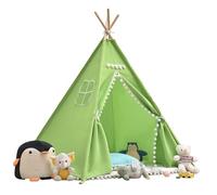 Teepee Tent, 120 x 120 x 160 cm, Play Tent with Felt Ball, Indoor Playhouse, Multiple Colours, Canvas, Teepee Tent, Reading Tent & Playroom, Children's Tent (Green)