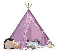 Teepee Tent, 120 x 120 x 160 cm, Play Tent with Felt Ball, Indoor Playhouse, Multiple Colours, Canvas, Teepee Tent, Reading Tent & Playroom, Children's Tent (Purple)