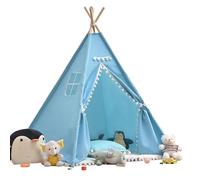 Teepee Tent, 120 x 120 x 160 cm, Play Tent with Felt Ball, Indoor Playhouse, Multiple Colours, Canvas, Teepee Tent, Reading Tent & Playroom, Children's Tent (Blue)