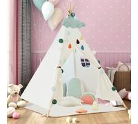 Teepee Tent for Kids 100% Cotton Play Tent Large Indoor/Outdoor Tipi for Boys & Girls (White)