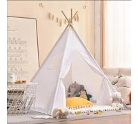 Teepee Tent for Kids, Children Play Tent for Girl and Boy 4 Poles White Canvas Playhouse Toy for Indoor and Outdoor Games