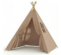 Teepee Tent for Kids: Play Tent for Girls Boys with Padded Mat Cotton Teepee with Lights Carry Bag Throw pillows * 3 (Khaki, kids tent-tent only)