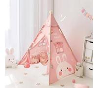 Teepee Tent for Kids with Hat, Cotton Canvas Children Tent for Toddlers Indoor, Tee Pee Tents for Kids Indoor, Boys & Girls Teepee,Children Room Playhouse (Pink)