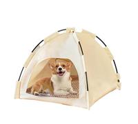 Teepee Tent for Pets, Dog Tent, Cat Tent, Pet Tents, Houses with Cushion, Removable and Washable Pet Bed, Fold-Away Pet Bed, Cat Bed (42 x 42 x 38 cm, Grey/Beige)