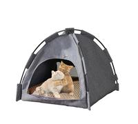 Teepee Tent for Pets, Dog Tent, Cat Tent, Pet Tents, Houses with Cushion, Removable and Washable Pet Bed, Fold-Away Pet Bed, Cat Bed (42 x 42 x 38 cm, Grey/Beige)