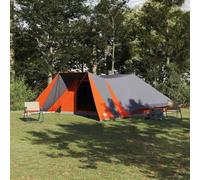 Teepee Tent with Roof, Grey and Orange, TAFT 660 x 456 x 200 cm, Family Tent with Divider Curtain, E-Port, Steel Poles, 12 People, Breathable, Windproof for Camping, Outdoor, Festival