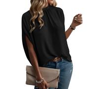 Teepie Womens Blouses Dressy Casual Mock Neck Batwing Sleeve Tops Loose Fit Tie Back Summer Tunic Tops