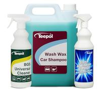 Teepol Wash & Wax Shampoo (5L), BGS Universal Cleaner (1L), Glass & Window Cleaner (1L) - High-Gloss, Streak-Free, Multi-Surface Cleaning for Vehicles, Upholstery & Glass