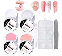 TEEROVA Solid Nail Extension Builder Gel Set, 4 Colors Non-Sticky Hand Nail Extension Solid Builder Gel with Nail Tools, Nail Art Hard Gel for Nails Sculpting Manicure 3D Modeling