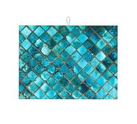 Teery-YY Dish Drying Mat Turquoise Blue Pattern Microfiber Absorbent Reversible Kitchenware Mat for Kitchen Counter Decor - Large 18 x 24 Inch