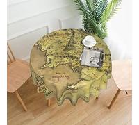 Teery-YY Middle Earth Map Pattern Round Tablecloth 60 inches Resistant Wrinkle Washable Table Cloth Cover for Home Dining Decor Kitchen Party Outdoor, Black