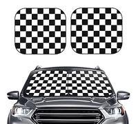 Teery-YY White Race Checkered Flag Pattern Foldable Car Windshield Sun Shade 2 Piece Front Window Sunshades Cover for Most Sedans SUV Truck, Auto Visor Protector Blocks S - 28.9 x 23.4 in