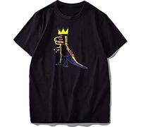 Tees Basquiat T-Shirt Dinosaur Crown Street Art Graffiti T Shirt Short Sleeve Black