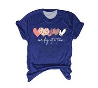 Tees Shirt Blouse for Women 2024 New Women's Summer One Day at A Time Love Print Multi Color Multi Size Round Neck Short Sleeve Short Sleeve Active Wear (Blue, XXL)