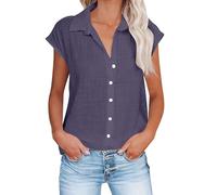 Tees Shirts for Women T-Shirt Casual Ladies Long Tops Blouse Cotton Linen Loose Button Shirts Plus Size T Button Down Shirt S-5XL Summer Blouses Boho Solid Color Tee Shirt Tunic Tops Oversized