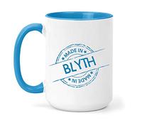 teesandmugs Made in Blyth Ceramic Mug - Unique Gift for Home and Office - Ely Town Keepsake Souvenir (Blue)