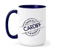 teesandmugs Made in Cardiff Ceramic Mug - Unique Gift for Home and Office - Ely Town Keepsake Souvenir (Navy)