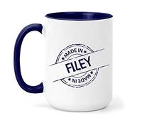 teesandmugs Made in Filey Ceramic Mug - Unique Gift for Home and Office - Ely Town Keepsake Souvenir (Navy)