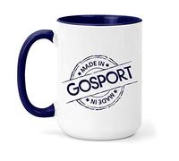 teesandmugs Made in Gosport Ceramic Mug - Unique Gift for Home and Office - Ely Town Keepsake Souvenir (Navy)