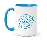 teesandmugs Made in Halifax Ceramic Mug - Unique Gift for Home and Office - Ely Town Keepsake Souvenir (Blue)