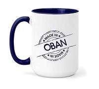 teesandmugs Made in Oban Ceramic Mug - Unique Gift for Home and Office - Ely Town Keepsake Souvenir (Navy)