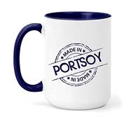 teesandmugs Made in Portsoy Ceramic Mug - Unique Gift for Home and Office - Ely Town Keepsake Souvenir (Navy)