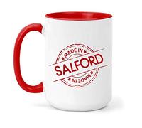 teesandmugs Made in Salford Ceramic Mug - Unique Gift for Home and Office - Ely Town Keepsake Souvenir (Red)