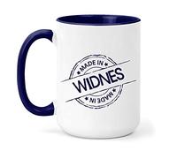teesandmugs Made in Widnes Ceramic Mug - Unique Gift for Home and Office - Ely Town Keepsake Souvenir (Navy)
