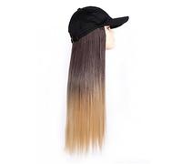 TEESONG Cap with Hair Extensions for Women Fashion Black Baseball Cap with Wig Long Wavy Synthetic Hat Wigs Naturally Connect Adjustable Straight Hair Hat Wig Hat Wig for Women(7)