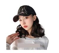 TEESONG Cap with Hair Extensions for Women Long Hair Bobo Cap Synthetic Hat Hair Wig Natural Black Wigs Bowknot Rhinestone Synthetic Hat Wig Hat Wig for Women(Color:B)