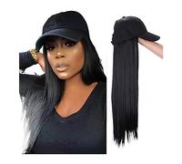 TEESONG Cap with Hair Extensions for Women Long Wavy Baseball Wig Synthetic Natural Bob Wig Black White Hat Wigs Cap With Hair Naturally Connect Baseball Cap Hat Wig for Women(2)