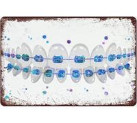 Teeth Brackets in Blue Tones Illustrationteeth Vintage Metal Aluminum Tin Sign Door Signs Exterior Home Cave Garage bar Country Poster Club Wall Plaque Decoration Retro Aluminum Sign 8x12 Inch