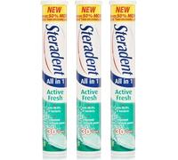 Teeth Cleaner Steradent Active Fresh Denture Daily Cleaner Tablets - 30 Tablets x 3 Tubes - Removes 50% More Plaque, Kills 99.9% Bacteria, Menthol Freshness, Safe for Metal Parts | SterlingSquare