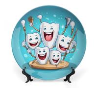 Teeth Dentist Dentistry Dental Ceramic Decorative Plates for Display Ornaments with Stand for Kitchen Home Decor 6inch