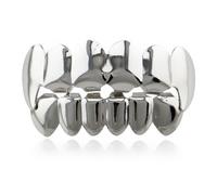 Teeth Grills,Hip-hop Teeth,Hip Hop Teeth Grills,Argent Plated Tooth,Braces Top and Bottom Grill Cap Shiny Teeth,for Men's and Women's Parties,Proms,Halloween Role Plays