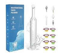 Teeth Polisher with 5 Brush Heads 8 Polish Pastes 5 Speed Modes and LED Light IPX6 Waterproof Tooth Polishing Kit Teeth Cleaner Tools for Home Use Teeth Whitening and Cleaning (Style White)