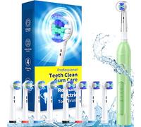 TEETHEORY Rotating Electric Toothbrush for Adults, 4 Modes Deep Clean Electric Toothbrush with 8 Brush Heads (2 Types), 25-Days Rechargeable Power and 2 Min Smart Timer Green