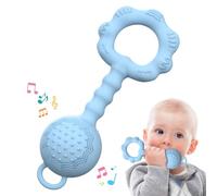 Teethers for Babies 6-12 Months, Rattles for Babies 0-6 Months, 2-in-1 Rattle and Teether Toy for Soothing Sore Gums and Keeps Little Ones Entertained, Food Grade Silicone, Blue