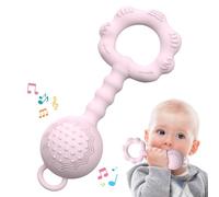 Teething Toys for Babies 6-12 Months, Baby Rattles 0-6 Months, 2-in-1 Rattle and Teether Toy for Soothing Sore Gums and Keeps Little Ones Entertained, Food Grade Silicone, Pink