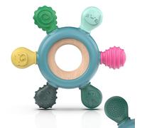 Teething Toys for Baby, Baby teether, Silicone Teething for Babies 0-6 6-12 Months, BPA-Free with Wooden Ring Silicone Chewable Teether