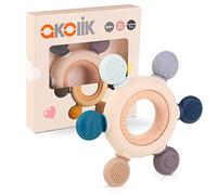 Teething Toys for Baby, Baby teether, Silicone Teething for Babies 0-6 6-12 Months, BPA-Free with Wooden Ring Silicone Chewable Teether