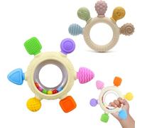 Teething Toys for Baby, Silicone Teething Ring for Babies, Montessori Sensory Rattle Toy for Baby, Early Educational Teether Toy, BPA Free Chew Toys Accessories for Boy Girl Infant Gifts