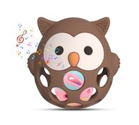 Teething Toys & Rattle for Baby - Upgraded New Infant Silicone Owl Baby Teether Toy Sensory Toy from 0 Months Prevents Finger Sucking - Teethers Aid & Grasping Ball - Gifts for Boys & Girls (Coffee)