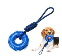 Teething Toys - Squeaky Toys for Puppy Chewing Training Outdoor Play | Spiky Rubber Ring with Rope, Ideal for Small Medium Large Dogs, Fun Colors: Orange Red Blue, 45x13cm