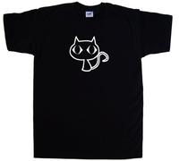TeeTreeDesigns Big Eyed Cat Black T-Shirt (White Print)-XXXXX-Large