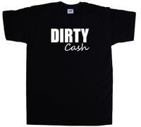 TeeTreeDesigns Dirty Cash Funny Black T-Shirt (White Print)-Small